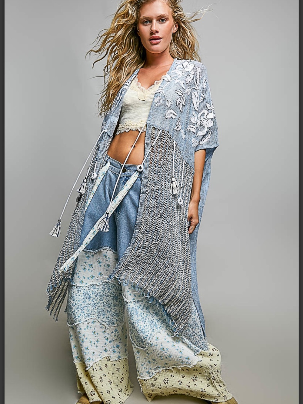POL Tasseled Embroidered Fringe Kimono - Picture 2 of 7